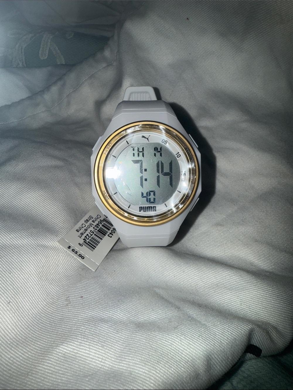 Puma White Digital Watch with Gold Accent